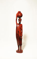 Vintage African Tribal Man Carrying Water Vessel Hand-Carved Wood Sculpture