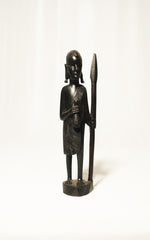 Hand-Carved African Ebony Wood Warrior with Spear Figurine