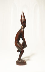 Vintage African Tribal Djembe Drummer Hand-Carved Wood Sculpture