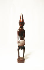 Vintage African Tribal Djembe Drummer Hand-Carved Wood Sculpture