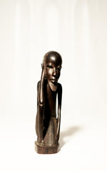 Hand-Carved African Ebony Wood "Thinking Man" / Contemplative Elder Sculpture