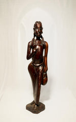 Hand-Carved African Ebony Wood Standing Woman Figurine
