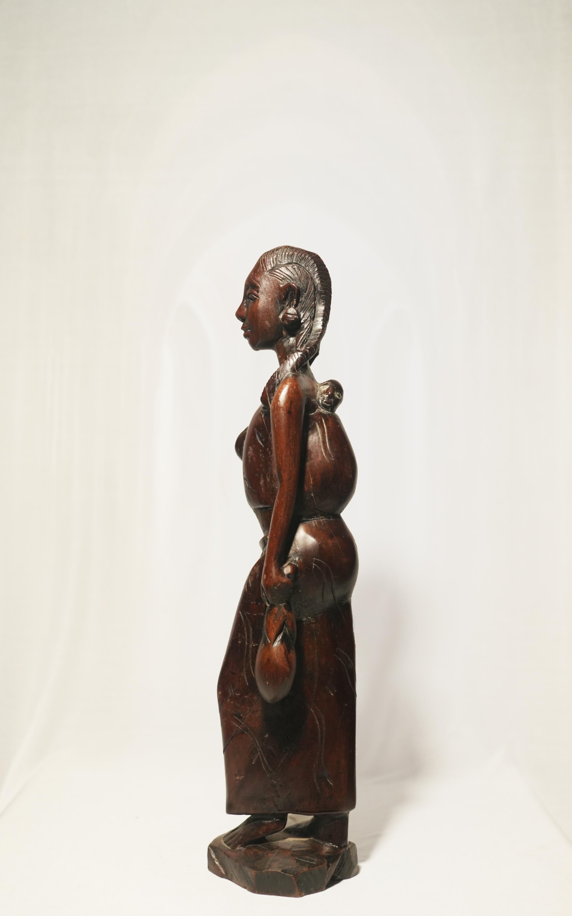 Hand-Carved African Ebony Wood Standing Woman Figurine