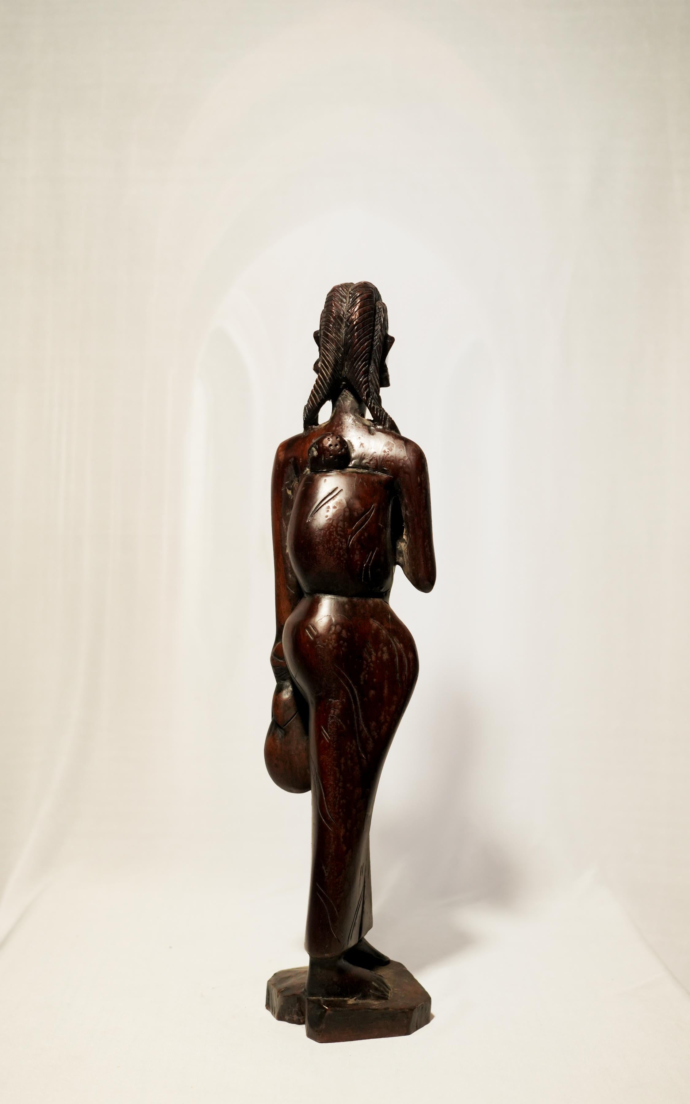 Hand-Carved African Ebony Wood Standing Woman Figurine