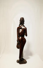 Hand-Carved African Ebony Wood Standing Woman Figurine