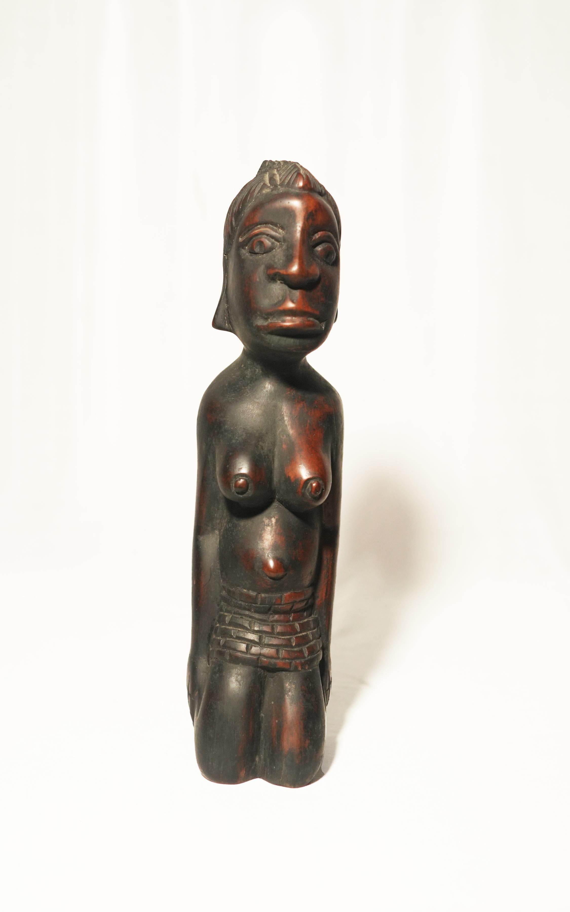 Hand-Carved African Hardwood Kneeling Female Fertility Figurine