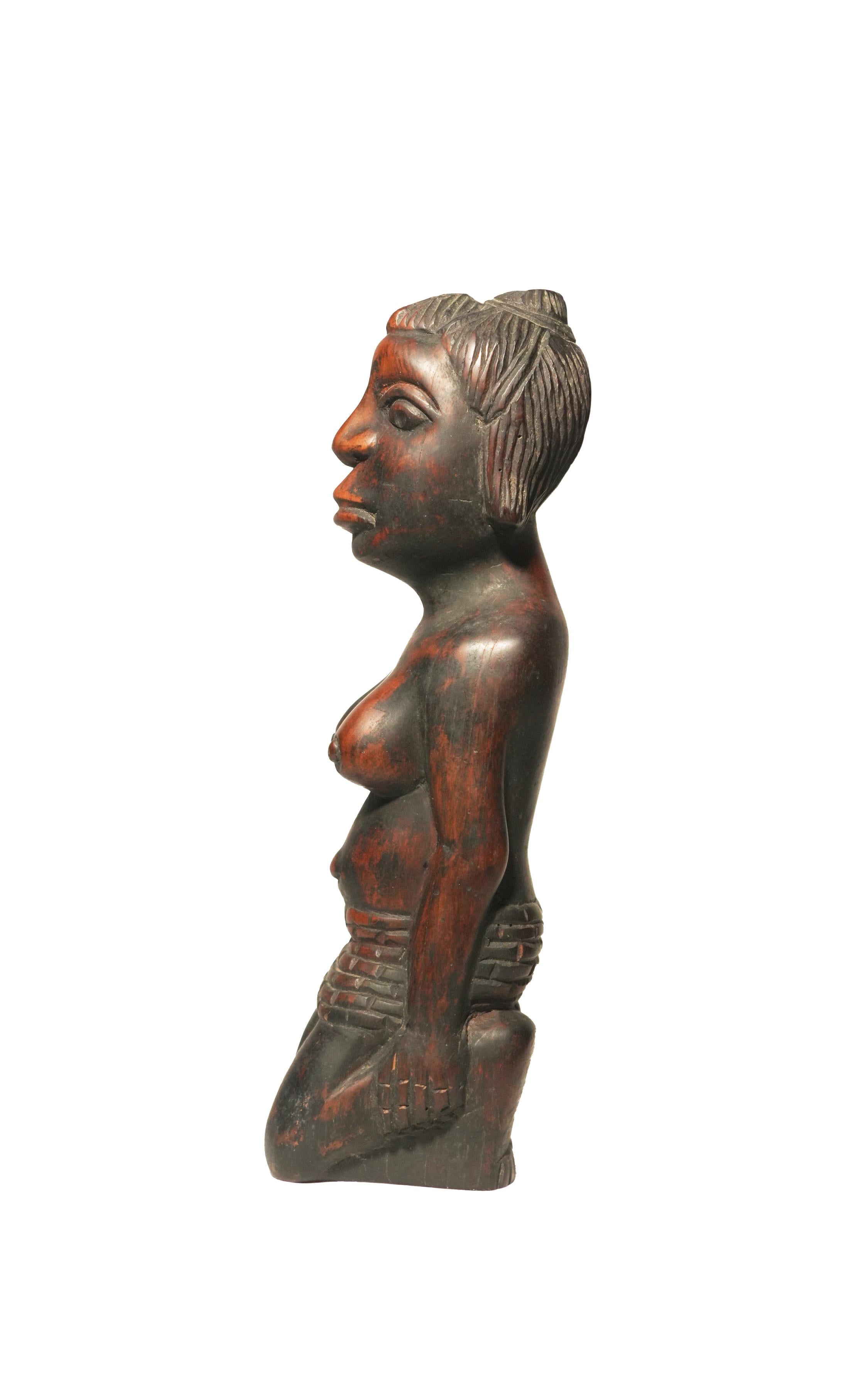 Hand-Carved African Hardwood Kneeling Female Fertility Figurine