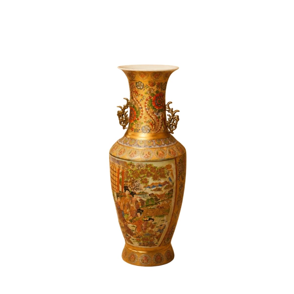 Royal Satsuma  Gilded Dragon Handle Vase
