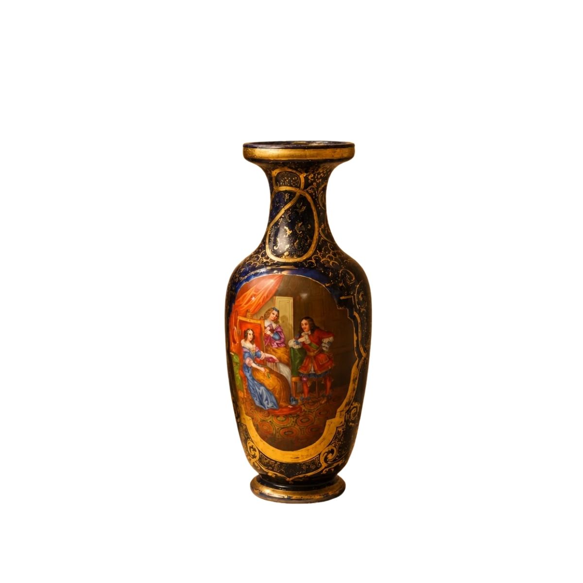 Hand-Painted Cobalt Blue & Gilt Porcelain Vase