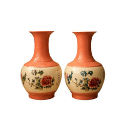 Chinese Bird & Peony Porcelain Vase Set