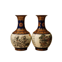 Chinese Winter Landscape Trumpet Vase Set