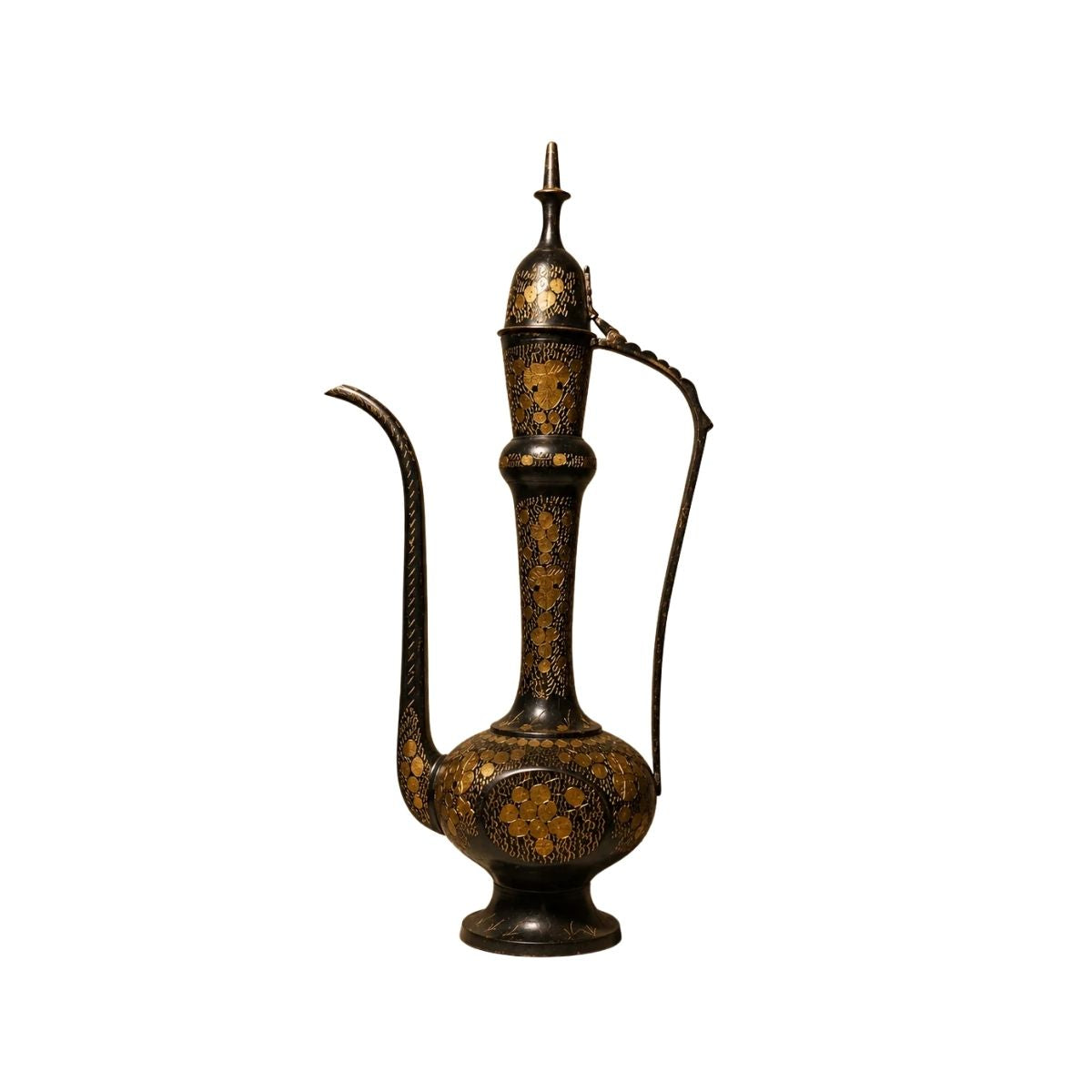 Vintage Indian / Middle Eastern Black Etched Brass Aftaba Pitcher