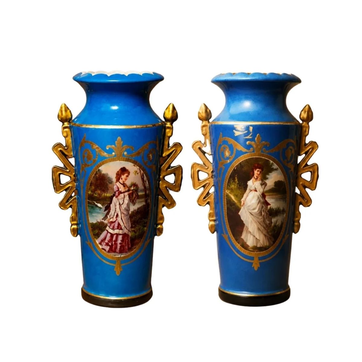 Pair of the Royal Vienna  Celestial Blue Portrait Vase