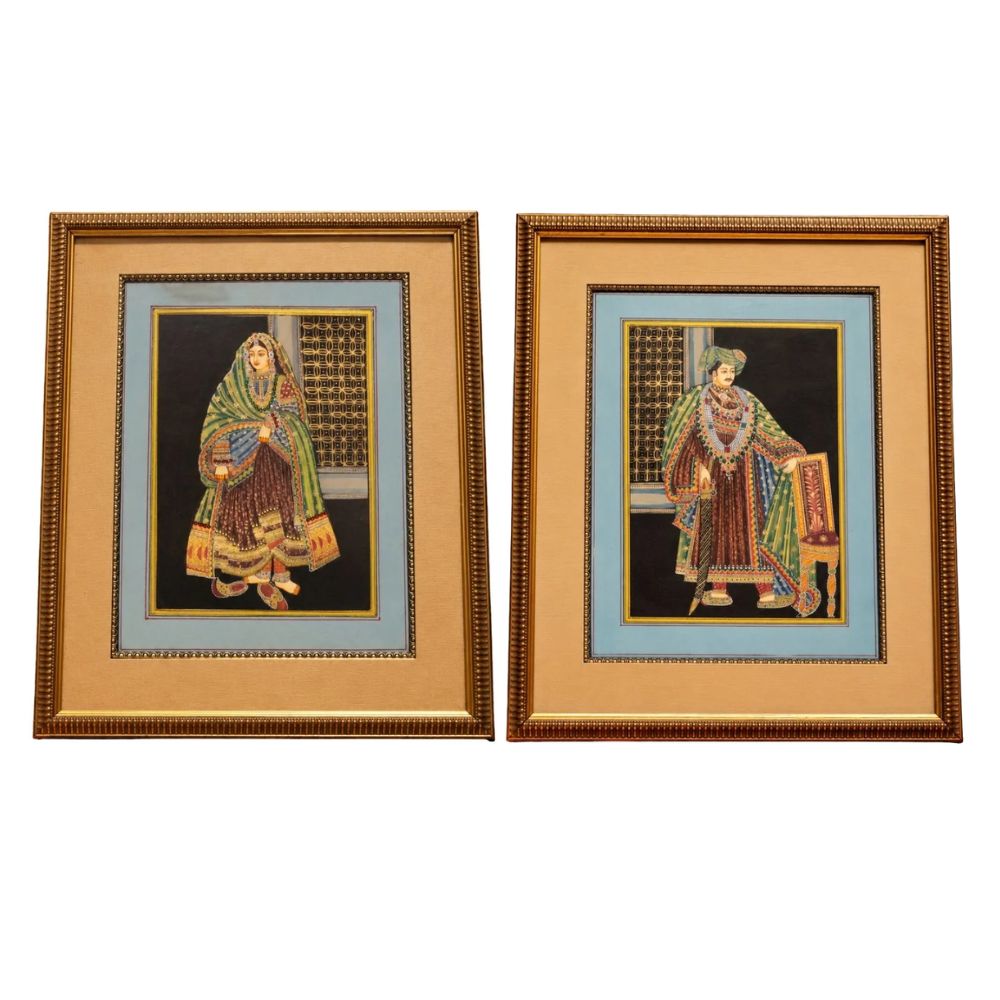 Traditional Indian Miniature Painting of a Royal Nobleman & Royal Woman