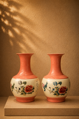 Chinese Bird & Peony Porcelain Vase Set