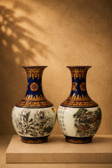 Chinese Winter Landscape Trumpet Vase Set