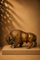 Vintage Heavy Cast Brass Charging Bull Sculpture