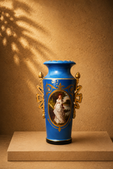 Vintage Royal Vienna Style Celestial Blue Portrait Vase with Gilt Handles