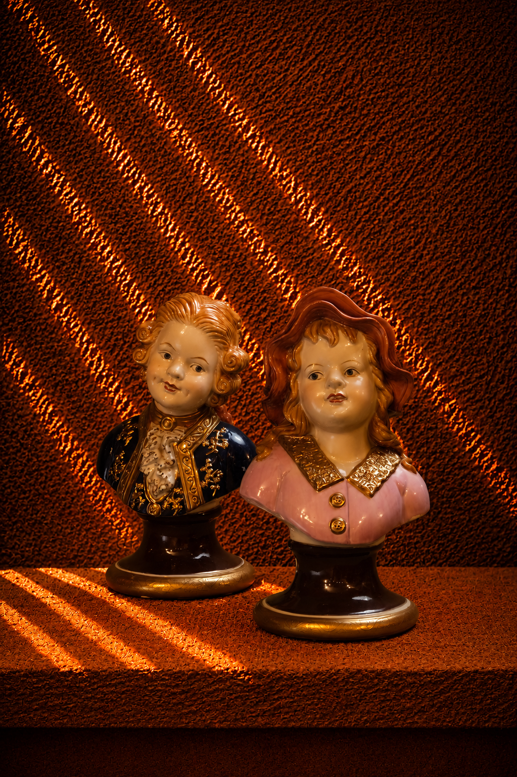 Pair of Antique Gebrüder Heubach Bisque Porcelain Character Busts
