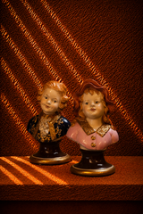 Pair of Antique Gebrüder Heubach Bisque Porcelain Character Busts