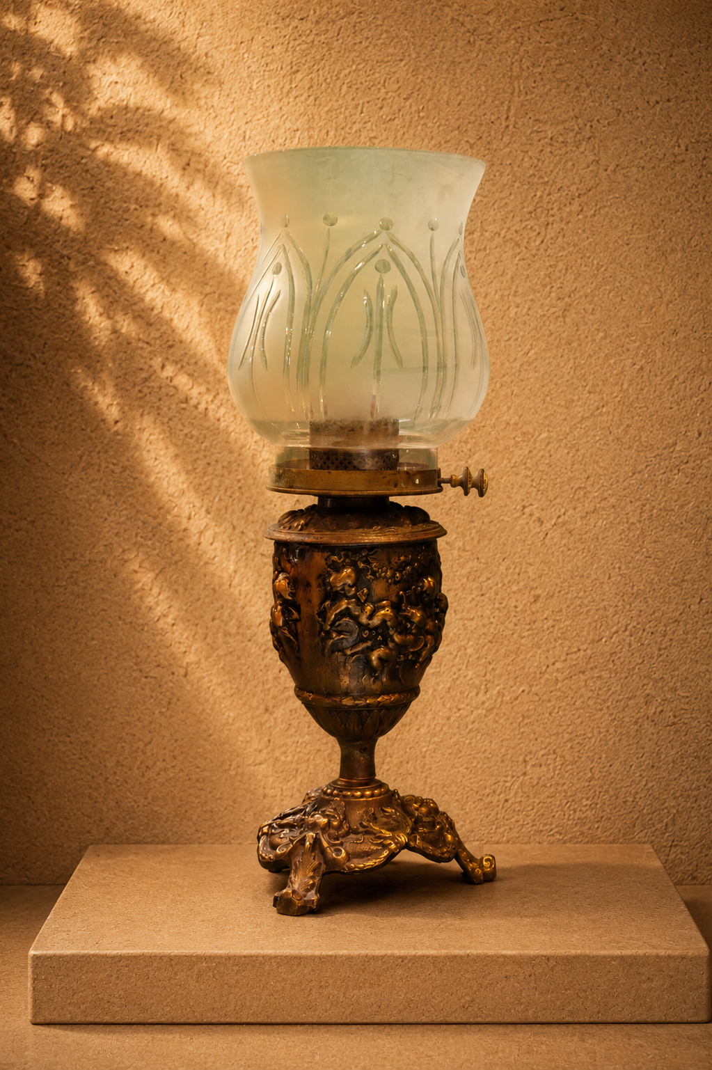 Victorian Cherub Bronze Kerosene Hurricane Lamp