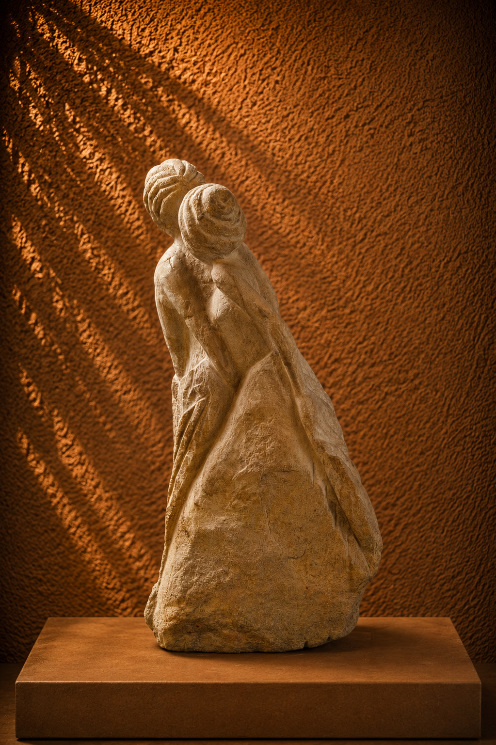 Abstract Stone Sculpture of an Embracing Couple