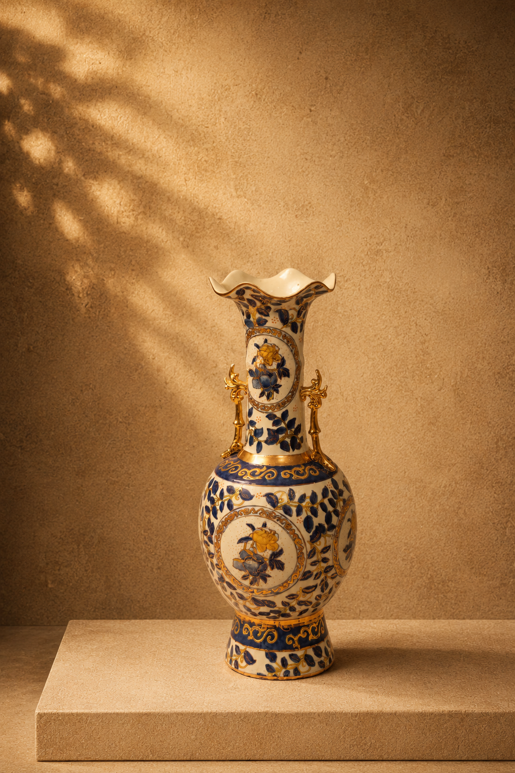 Chinese Export Floral Baluster Vase with Dragon Handles